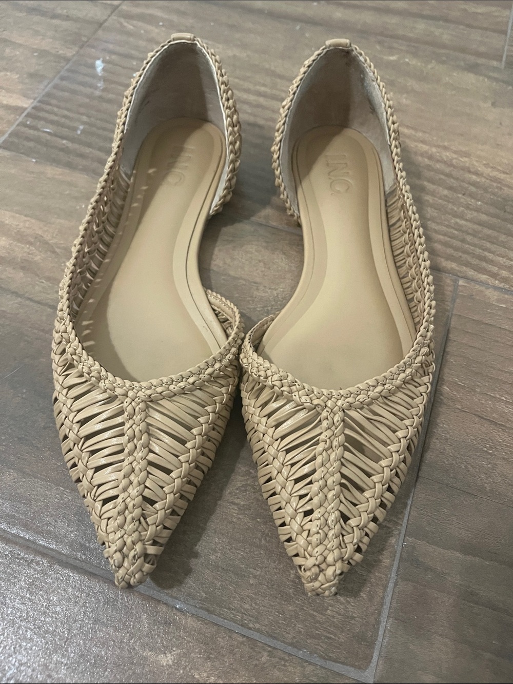 INC International Concepts Beige Braided Pointed-Toe Flats